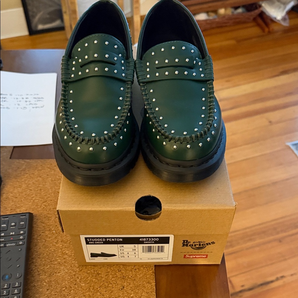 Dr. Martens Green Studded Loafers x Supreme